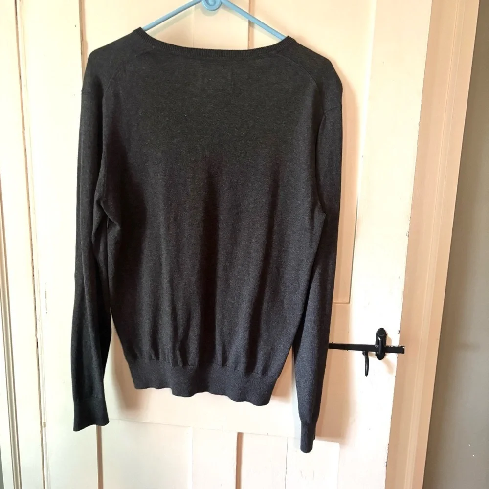 Cotton Cashmere Sweater St. John's Bay Charcoal V-Neck size M